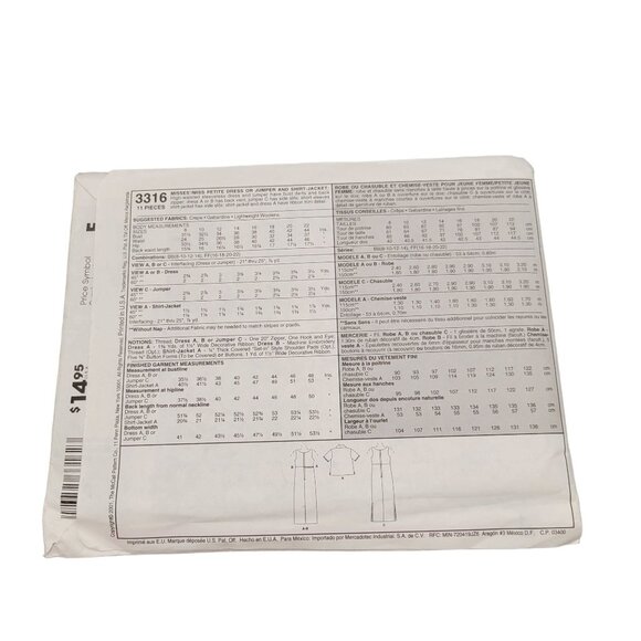 McCalls Pattern Dress Jumper Shirt Jacket SewNews #3316 Misses Size FF 16-22 - Picture 3 of 3